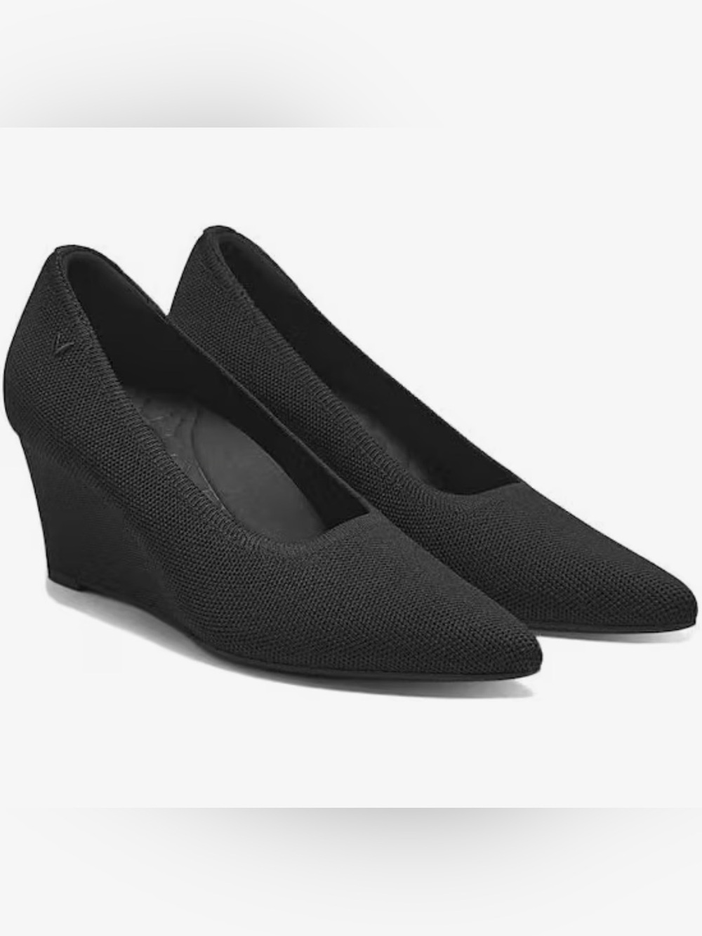 Vivaia Black Deborah Pointed Knit Wedge Pumps Comfort Modest Minimalist Size 8